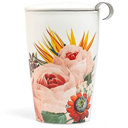 Tea Forte Jubilee Double-Walled Ceramic Kati Cup with Removable Stainless Steel Infuser Basket and Lid, Steeps 12 oz Loose Leaf Tea, Lid and Cup Dishwasher & Microwave Safe