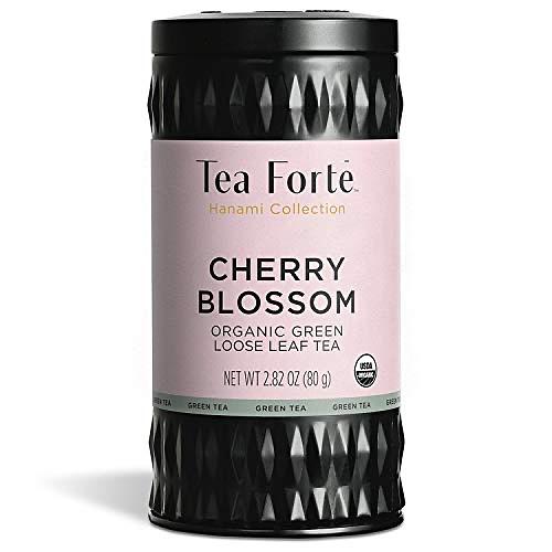 Tea Forte Cherry Blossoms Premium Organic Loose Leaf Caffeinated Green Tea Blend Canister, Makes 35-50 Cups