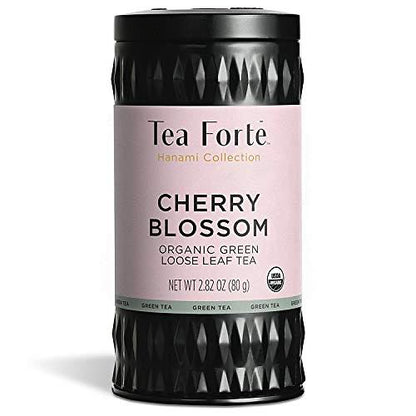 Tea Forte Cherry Blossoms Premium Organic Loose Leaf Caffeinated Green Tea Blend Canister, Makes 35-50 Cups
