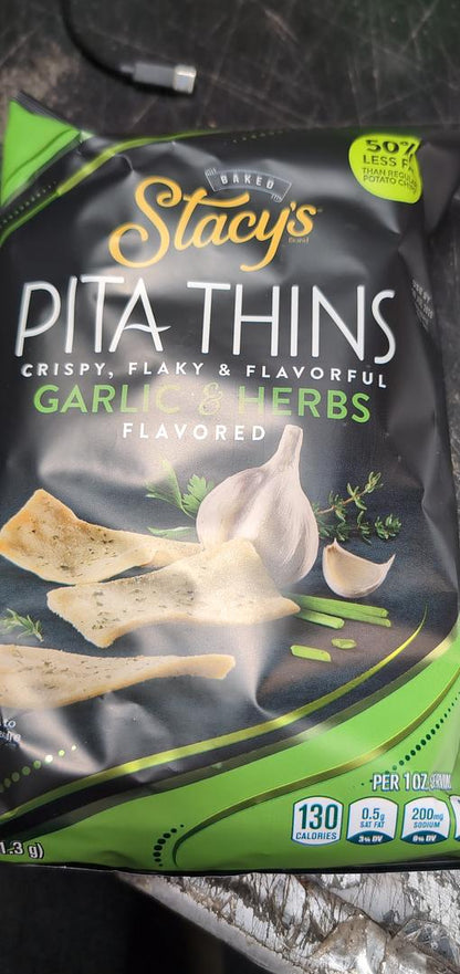 Stacy's Crispy Garlic and herb Pita Thins 6.75 oz Bag (Case pack of 8)
