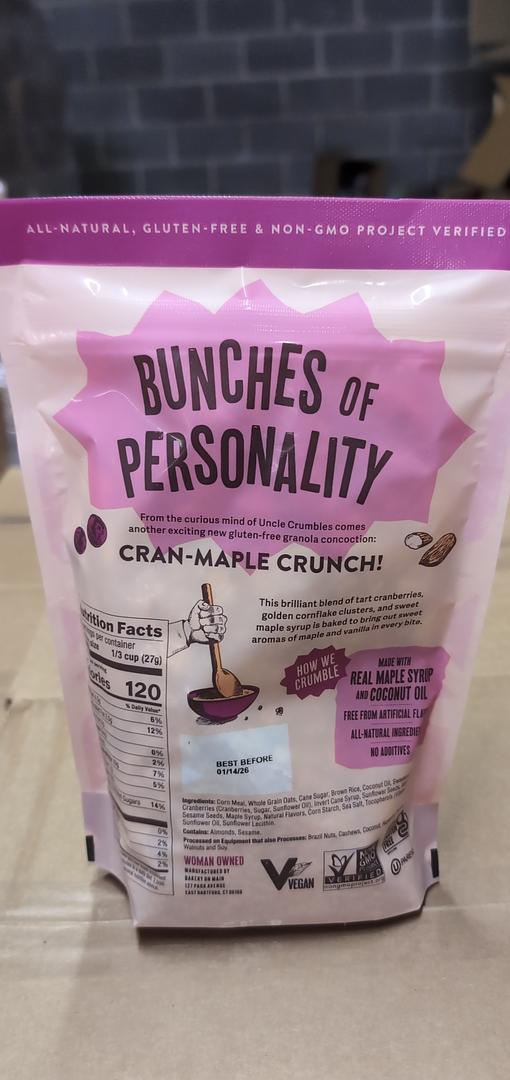 Uncle Crumbles Granola Cran-Maple Crunch 11 oz ( Pack of 6)