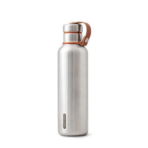 BLACK+BLUM - Water Bottle - Stainless Steel Thermal Insulated Leak Proof Travel Thermo Flask with Wide Spout and Stylish Vegan Leather Carry Loop - Keeps Hot for 12 hrs, Cold for 24 hrs,Oran