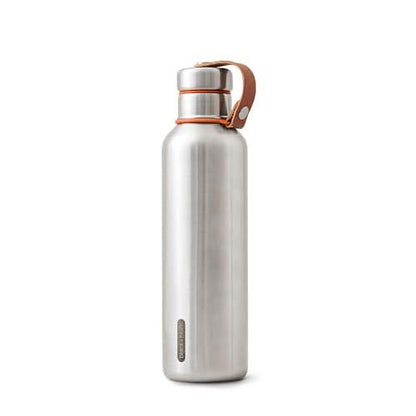 BLACK+BLUM - Water Bottle - Stainless Steel Thermal Insulated Leak Proof Travel Thermo Flask with Wide Spout and Stylish Vegan Leather Carry Loop - Keeps Hot for 12 hrs, Cold for 24 hrs,Oran