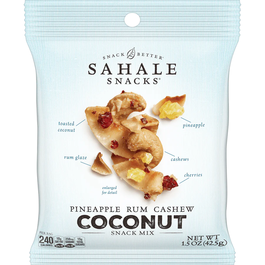 Sahale Pineapple Rum Coconut Cashew Snack Mix - 1.5 oz Bag (Case Pack of 18)