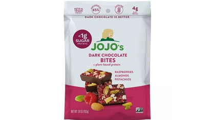 JoJo's Dark Chocolate Raspberries, Almonds, & Pistachio Bites 3.6 oz bags (Case Pack of 6)