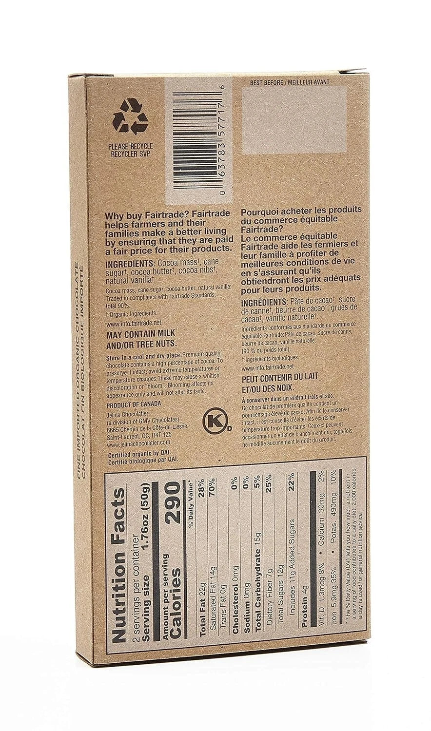 Jelina Chocolatier Dark Chocolate with Cocoa Nibs 8 pack