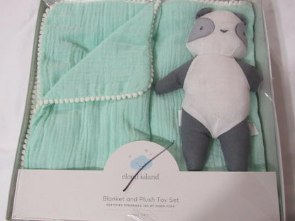 Cloud Island -Gauze Baby Blanket & Plush Panda -Joyful Mint New In Box Set