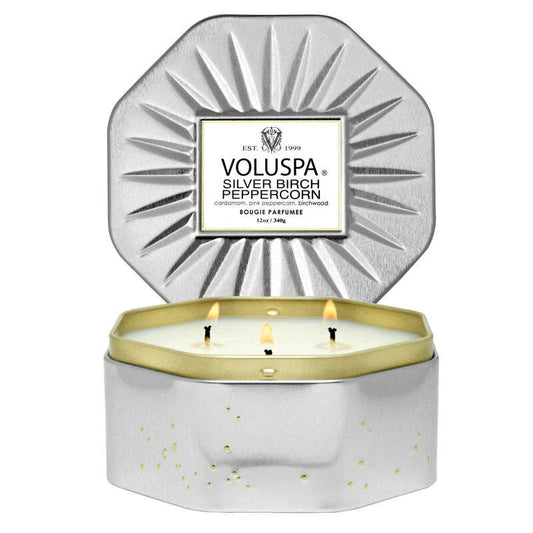 Voluspa Vermeil Silver Birch Octagon Tin 12 oz